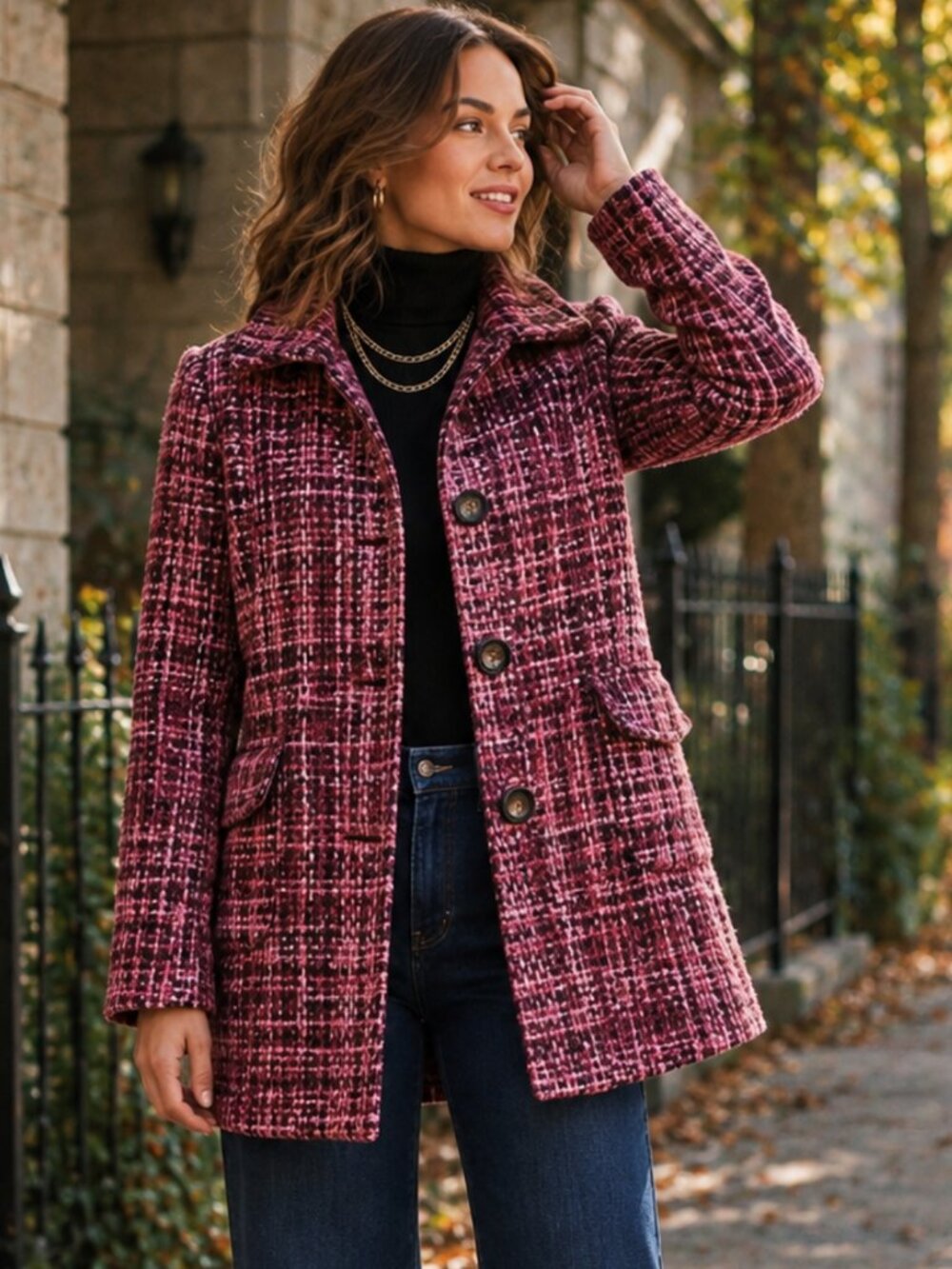 Vintage Banana Republic Raspberry Tweed Wool Mohair Car Coat M Boho Retro EUC